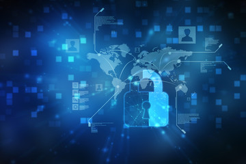 2d illustration Safety concept: Closed Padlock on digital background