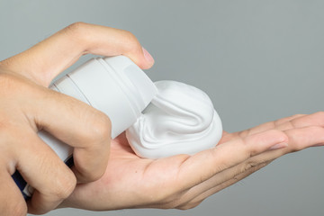 Men use shaving cream on the palm.