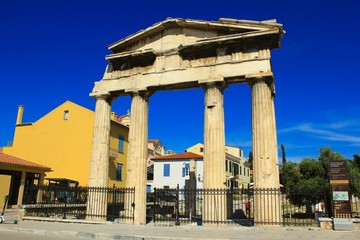 Ruins of Roman Agora in the neighbourhood of Plaka in Athens, Greece.