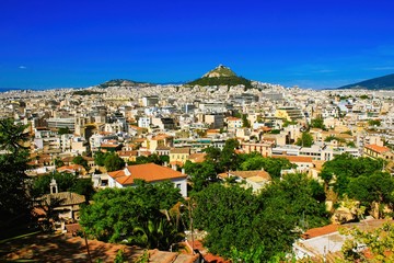 Fototapeta premium View of Athens city, Greece, with Lycabettus hill in the background.