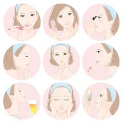 スキンケアをしている女性のイラスト