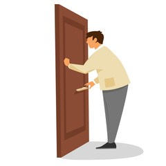 a man knocks on the door. vector flat illustration