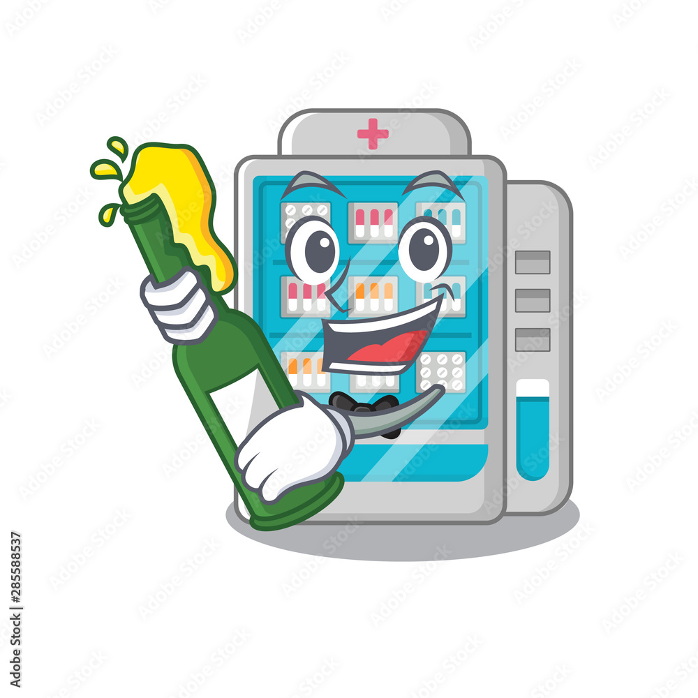 Sticker With beer medicines vending machine on a mascot