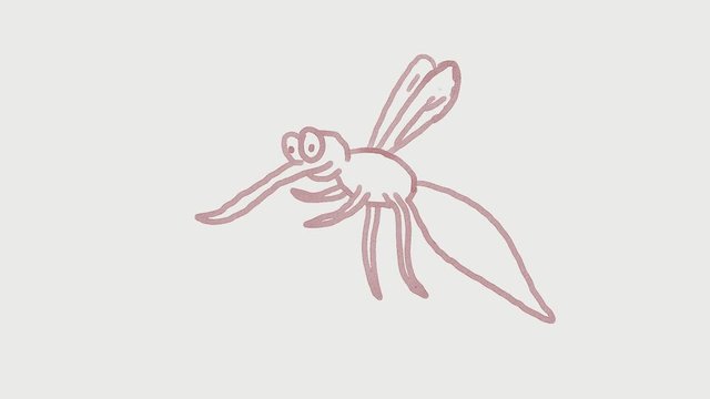 2d Animation motion graphics showing a watercolor of a mosquito flying  on Japanese Fine Textured Paper a mosquito flying in HD 1080 high definition.