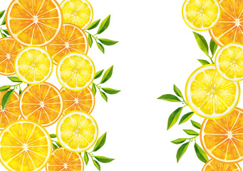 果物 レモン オレンジ 断面図 輪切り カットフルーツ 水彩 絵の具 手書き Wall Mural Okaka08