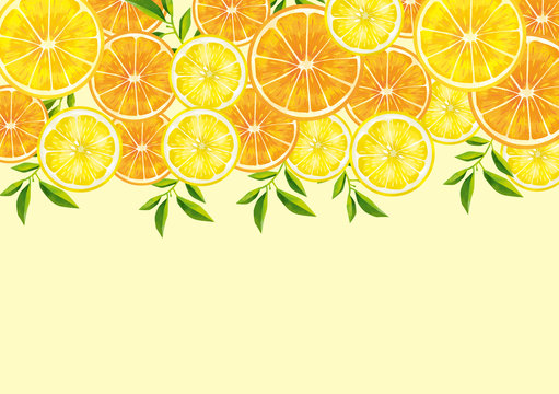 果物 レモン オレンジ 断面図 輪切り カットフルーツ 水彩 絵の具 手書き Stock ベクター Adobe Stock