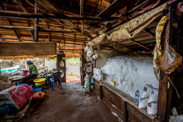 Bo Kluea Rock Salt Pond-Nan: 12 August 2019, the atmosphere of the market in the community that produces salt in many forms from nature, tourists come to visit in the area of Bo Kluea Tai, Thailand