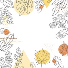  Vector background with hand drawn autumn leaves .  Sketch illustration