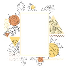 Fototapeta premium Vector frame with hand drawn autumn leaves . Sketch illustration