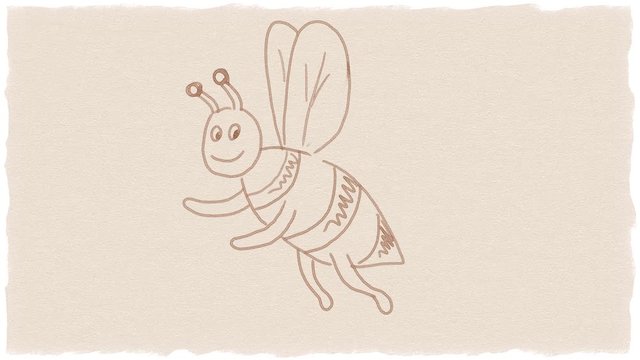 2d Animation motion graphics showing a watercolor of a honey bee, honeybee, bumblebee or bumble bee flying on Japanese Fine Textured Paper in HD 1080 high definition.