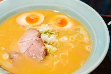 miso ramen noodles with pork and egg