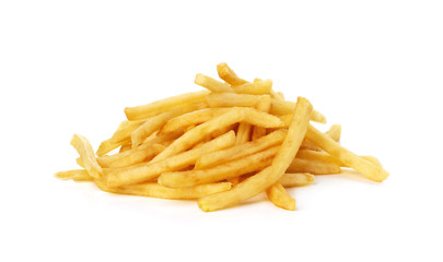 pile of french fries on a white background