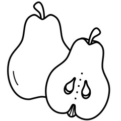 Whole and half pear icon in outline style