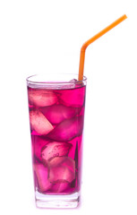 Glass of red grape juice with fruit isolated on white