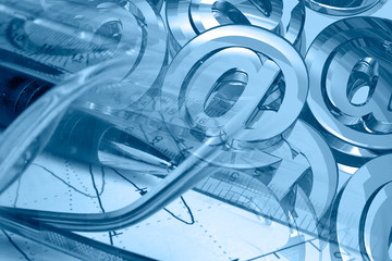 Mail signs, graph and pen