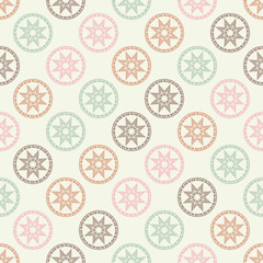 Seamless vector background. Ornament with Stars. Mosaic of ethnic figures. Hand drawing. Can be used for wallpaper, textile, invitation card, wrapping, web page background.