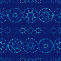 Seamless vector background. Ornament with Stars. Mosaic of ethnic figures. Hand drawing. Can be used for wallpaper, textile, invitation card, wrapping, web page background.