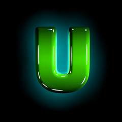 Green letter U of polished plastic alphabet of white and yellow colors isolated on black color - 3D illustration of symbols © Dancing Man
