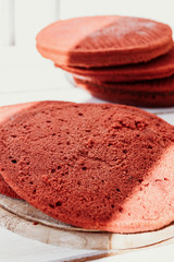 Cake red velvet recipe. Biscuit cakes, texture, macro.