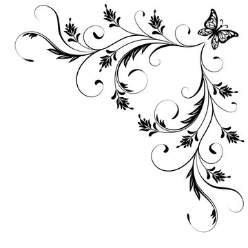 recommend clip art: Decorative floral corner ornament with butterfly