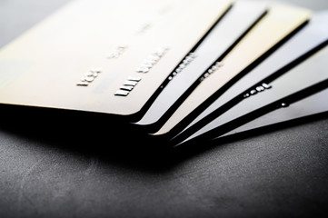 Credit cards that are stacked neatly together,selective focus