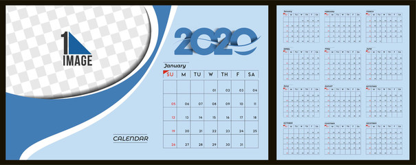 Happy new year 2020 Calendar - New Year Holiday design elements for holiday cards