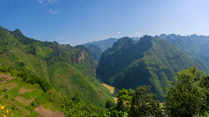 Beautiful landscape of Ma Pi Leng pass is the travel destination in Vietnam during trip of Meo Vac and Dong Van town northern point of Ha Giang, Vietnam