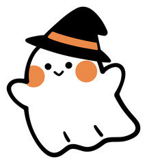 帽子を被った可愛いおばけ　ハロウィン