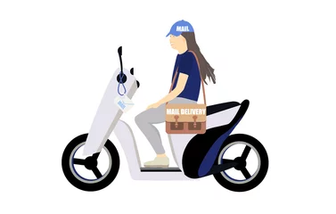 Foto op Plexiglas Delivery girl ride scooter delivery, service , order © Candlelight