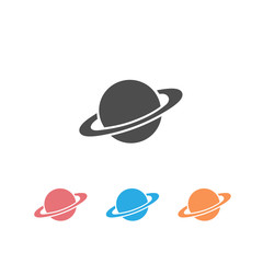 Saturn icon set in flat style. Planet vector illustration on white isolated background. Galaxy space business