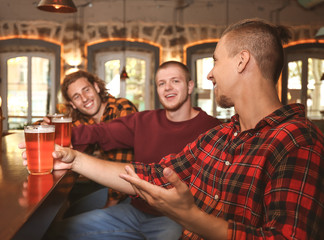 Friends drinking fresh beer in pub