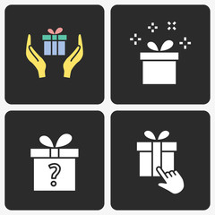 Gift box vector icon set on black background.