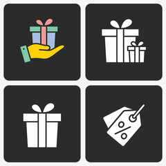 Gift box vector icon set on black background.