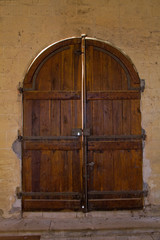 Old wooden church door, medieval building