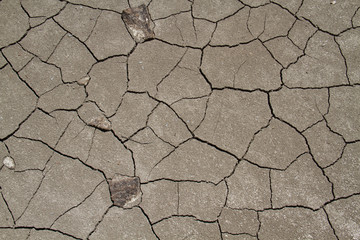 Dry and cracked mud in a lakebed after a severe drought