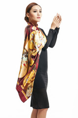Chinese classical beauty draped in silk scarf shot portrait in white background