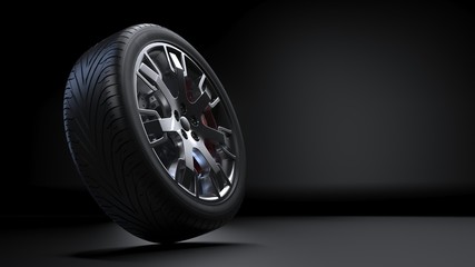 auto wheel side view 3d render