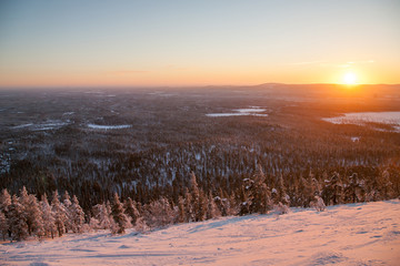 Winter mountains panorama with ski slopes and ski lifts near Vogel ski center, Slovenia