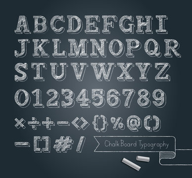 Chalkboard typography alphabet doodle style vector illustration.