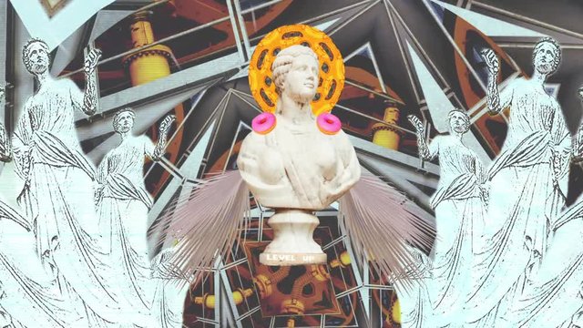 Motion fashion design. Renaissance sculptures.Retro old TV effect