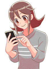 少女　スマホ　タップ