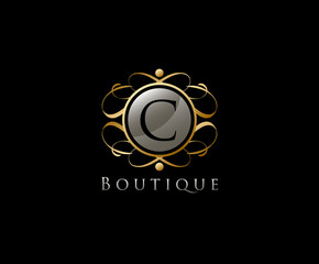 Naklejka premium Royal Boutique Letter C Logo Icon in Gold Color.