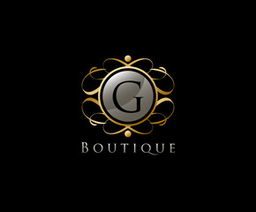 Royal Boutique Letter G Logo Icon in Gold Color.