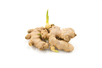 Fresh sprouted ginger isolated on white background