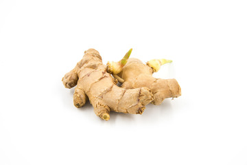 Fresh sprouted ginger isolated on white background