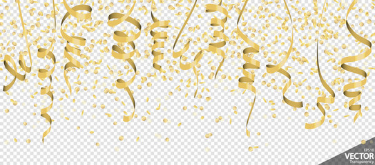 golden confetti and streamers party background