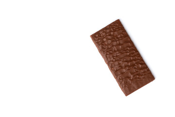 Chocolate bar with coconut filling isolated on white background.