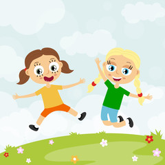 Naklejka premium summer time happy kids having fun