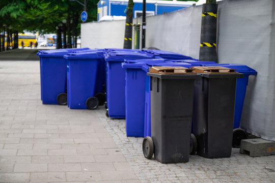 Urban litter bins. Black street bins for separate waste collection