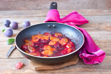 Pflaumen in der Pfanne